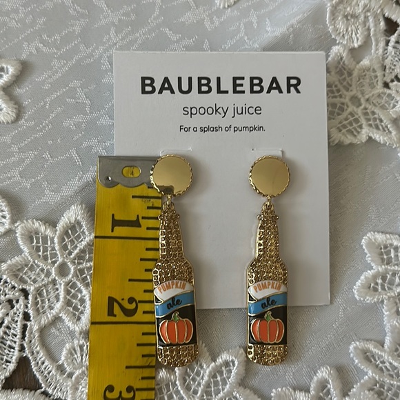 BaubleBar Pumpkin Ale Bottle gem inlay Earrings “Spooky Juice” glass Bottle look - Picture 6 of 7